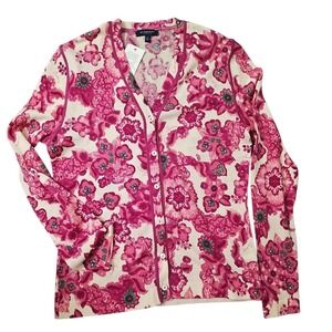 Burberry London Vintage‎ Floral Merino Wool Cardigan Sweater Made In Italy L New